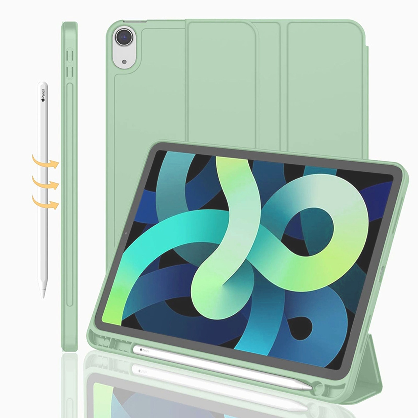 Husa pentru tableta AYSTOAYS®, compatibila cu iPad10 10.9 inch 2022, cu tava pentru stilouri, Tip carte, Silicon, cu functie auto wake/sleep, Verde deschis