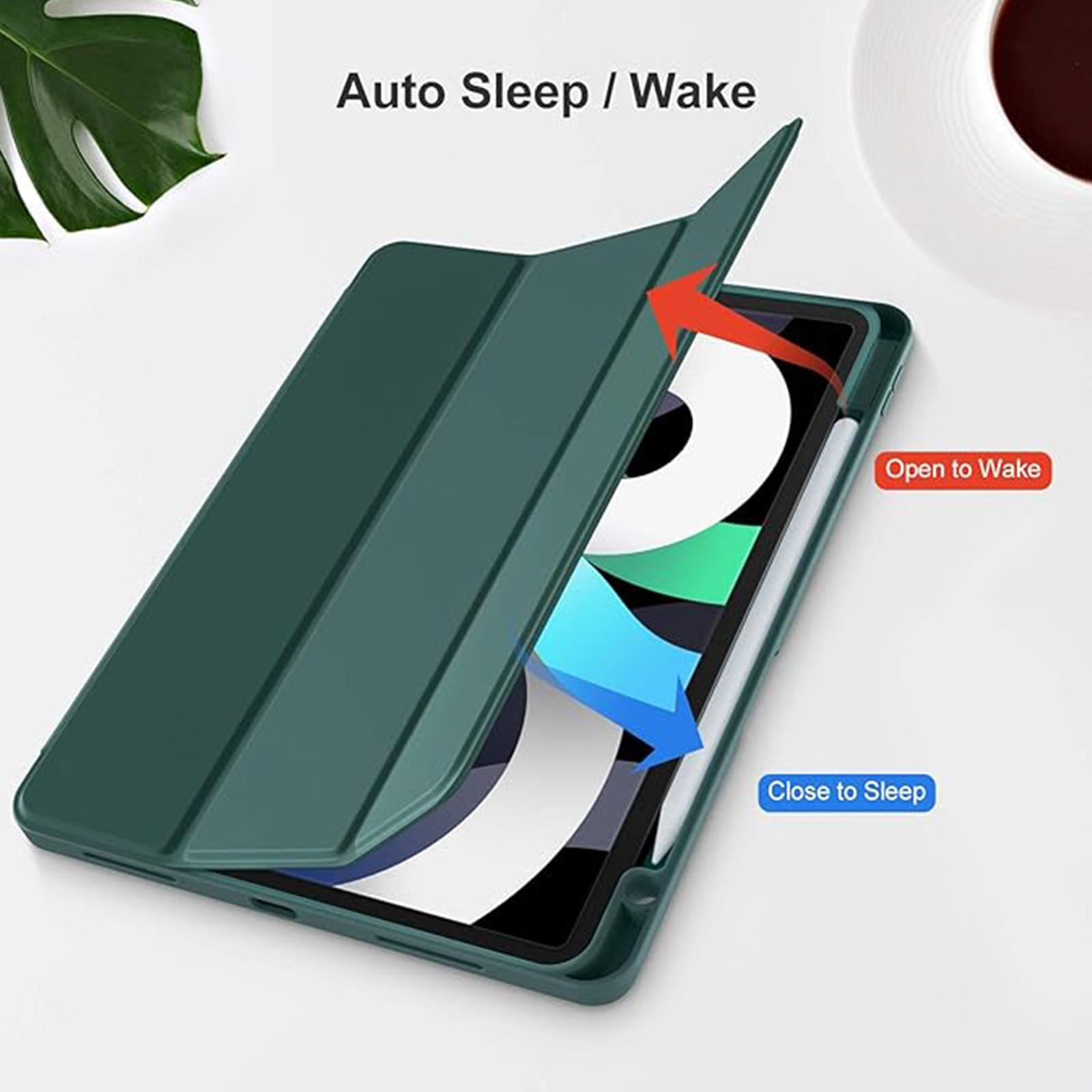 Husa pentru tableta AYSTOAYS®, compatibila cu iPad10 10.9 inch 2022, cu tava pentru stilouri, Tip carte, Silicon, cu functie auto wake/sleep, Verde inchis