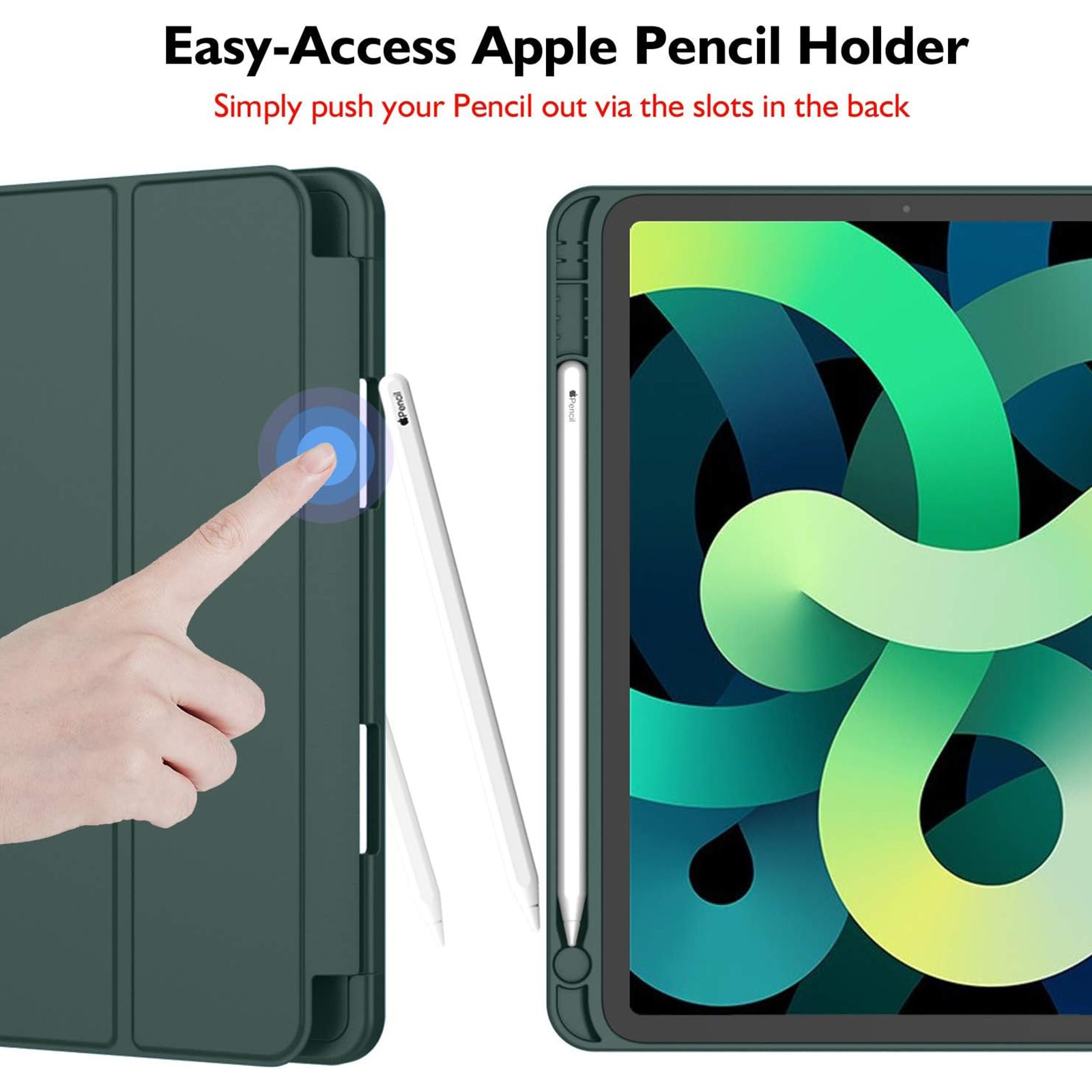 Husa pentru tableta AYSTOAYS®, compatibila cu iPad10 10.9 inch 2022, cu tava pentru stilouri, Tip carte, Silicon, cu functie auto wake/sleep, Verde inchis