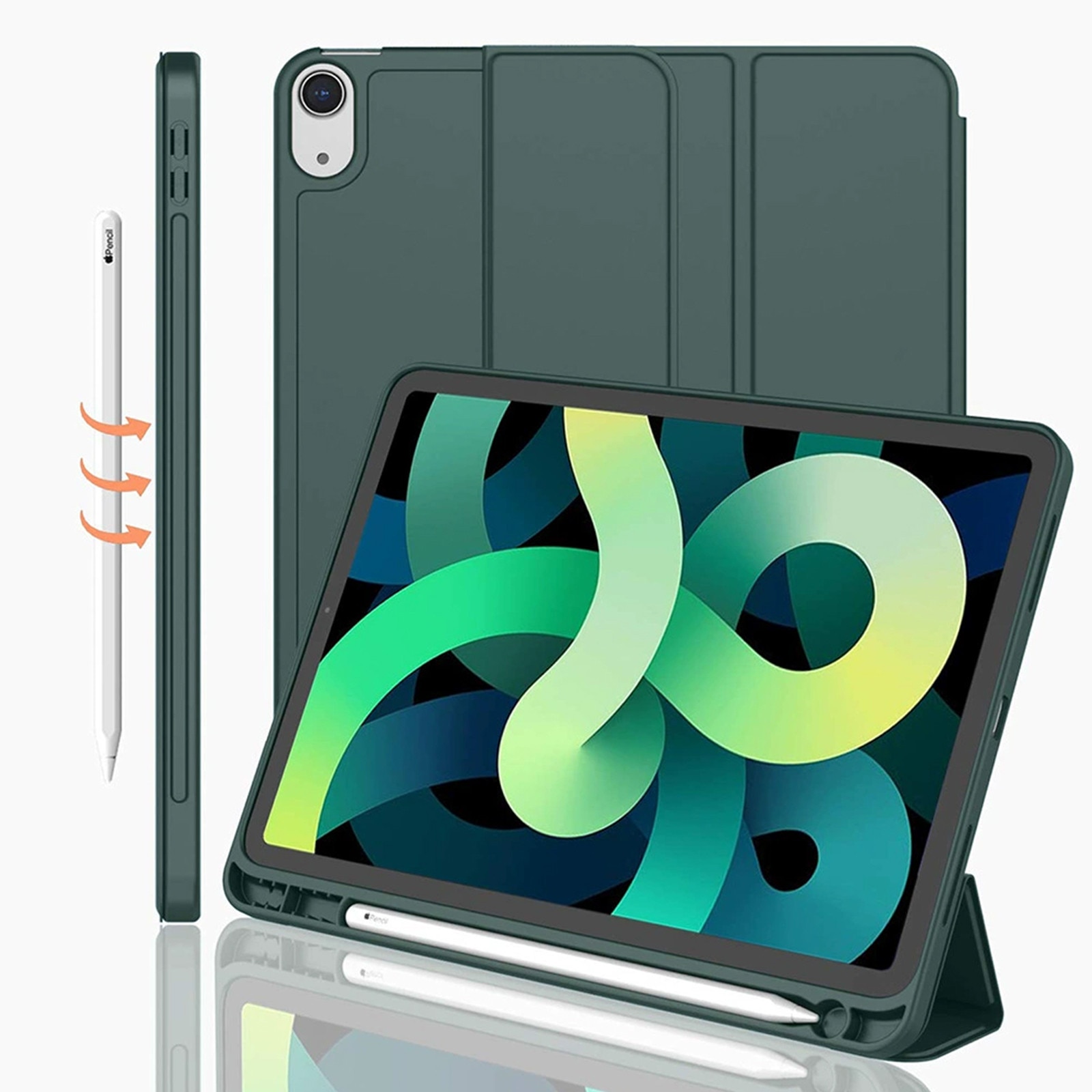Husa pentru tableta AYSTOAYS®, compatibila cu iPad10 10.9 inch 2022, cu tava pentru stilouri, Tip carte, Silicon, cu functie auto wake/sleep, Verde inchis