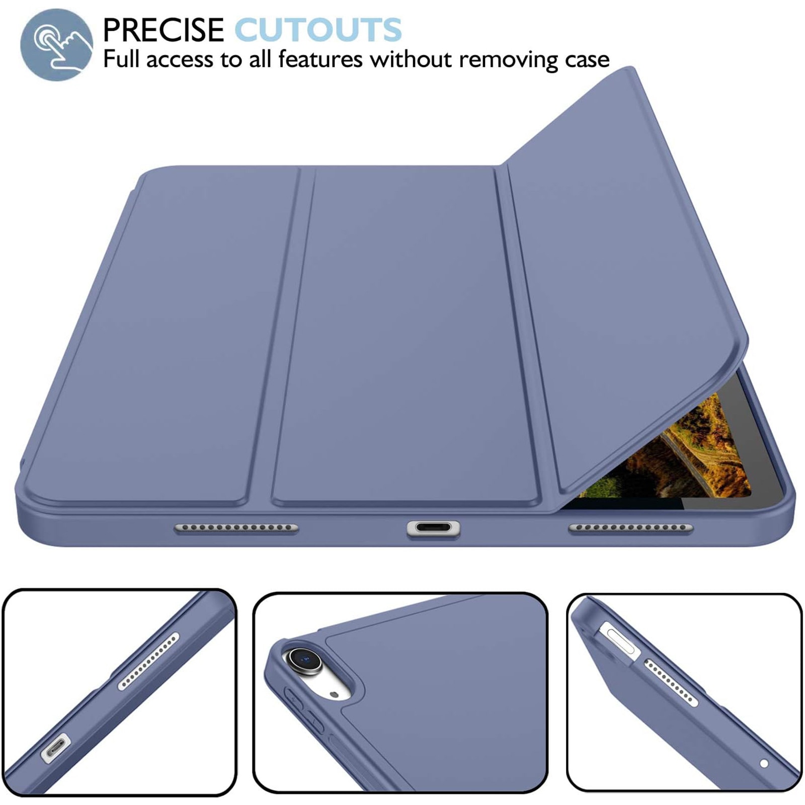 Husa pentru tableta AYSTOAYS®, compatibila cu iPad10 10.9 inch 2022, cu tava pentru stilouri, Tip carte, Silicon, cu functie auto wake/sleep, Mov