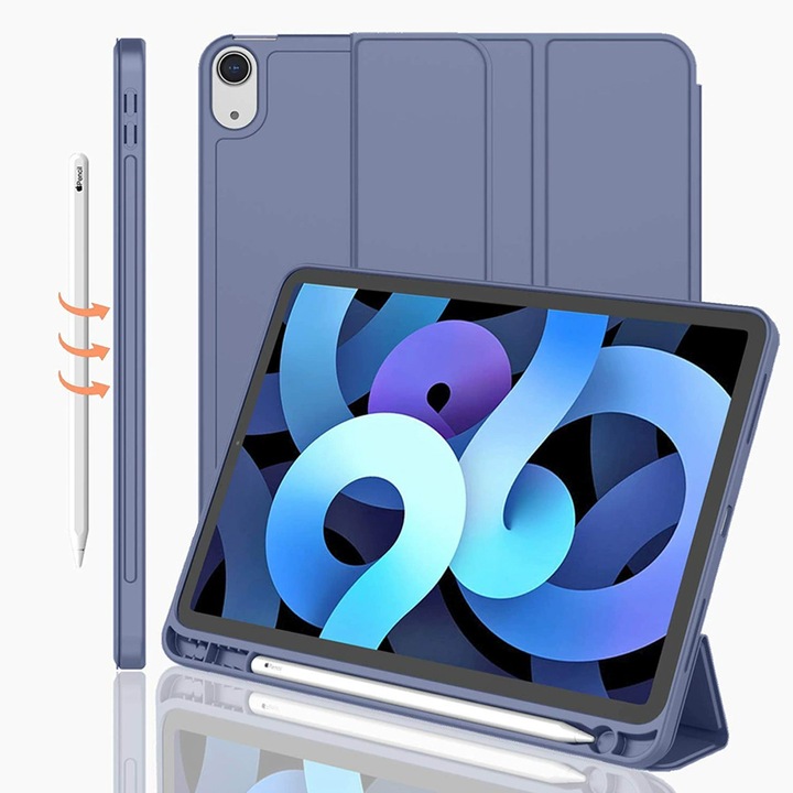 AYSTOAYS® tablettok, kompatibilis az iPad10 10.9 hüvelykes 2022-es modellel, ceruzatartóval, könyv típusú, szilikon, automatikus ébresztés/alvás funkcióval, lila