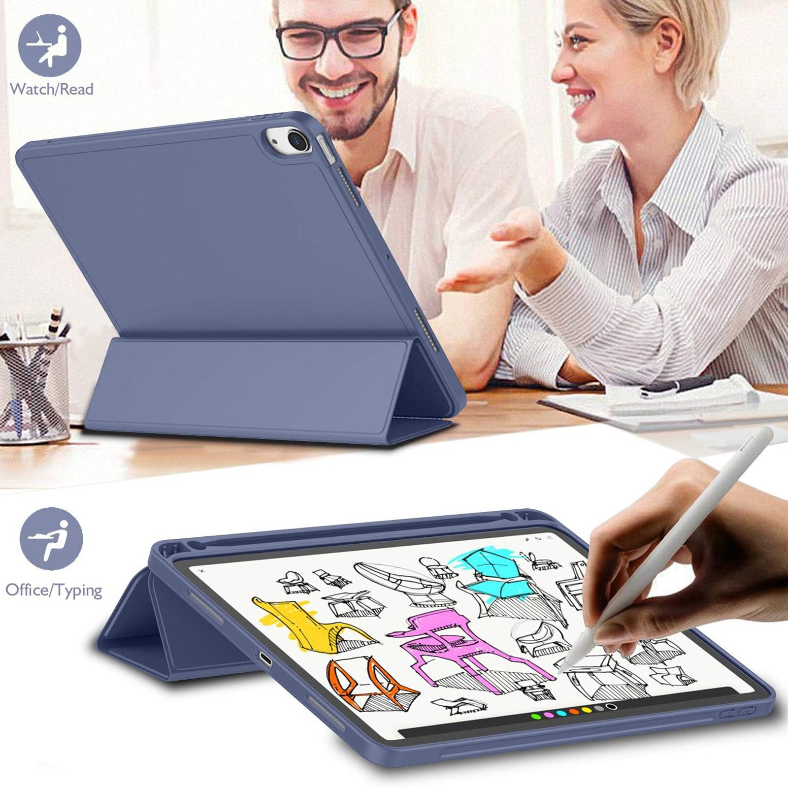 Husa pentru tableta AYSTOAYS®, compatibila cu iPad10 10.9 inch 2022, cu tava pentru stilouri, Tip carte, Silicon, cu functie auto wake/sleep, Mov