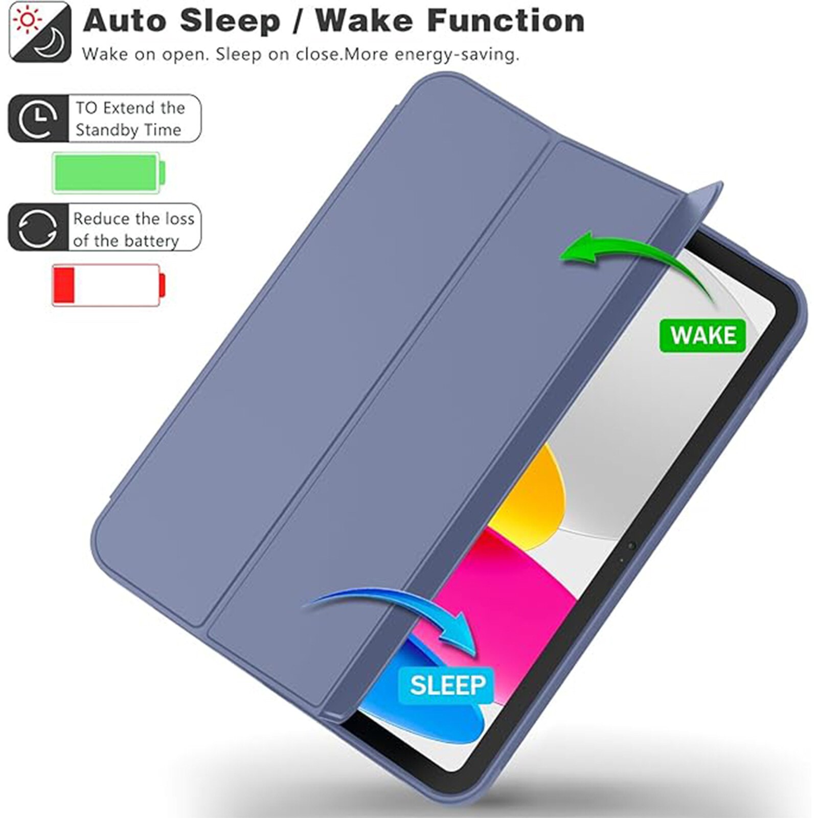 Husa pentru tableta AYSTOAYS®, compatibila cu iPad10 10.9 inch 2022, cu tava pentru stilouri, Tip carte, Silicon, cu functie auto wake/sleep, Mov