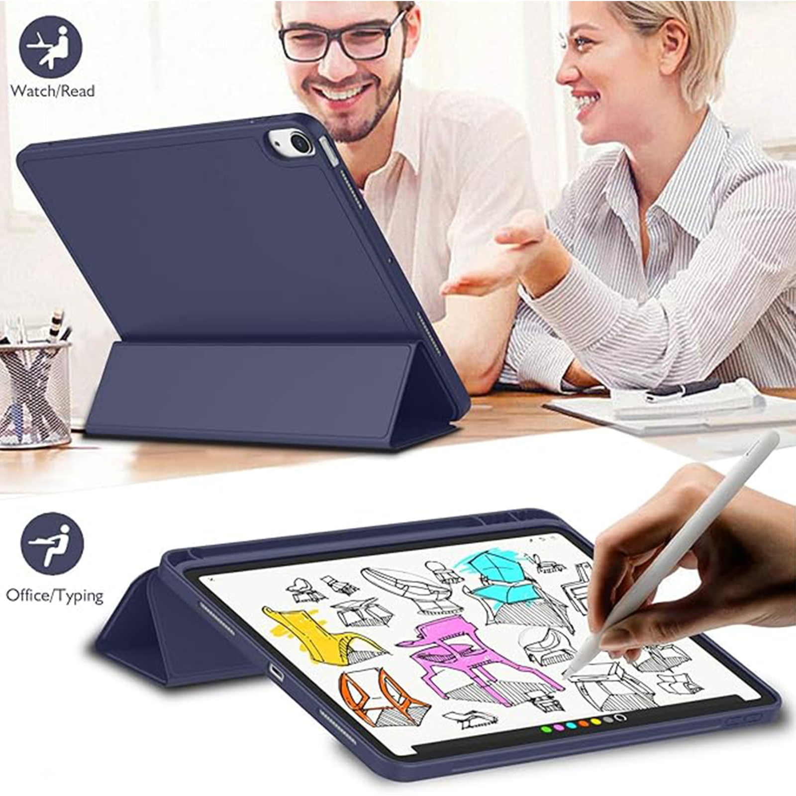 Husa pentru tableta AYSTOAYS®, compatibila cu iPad10 10.9 inch 2022, cu tava pentru stilouri, Tip carte, Silicon, cu functie auto wake/sleep, Albastru mov