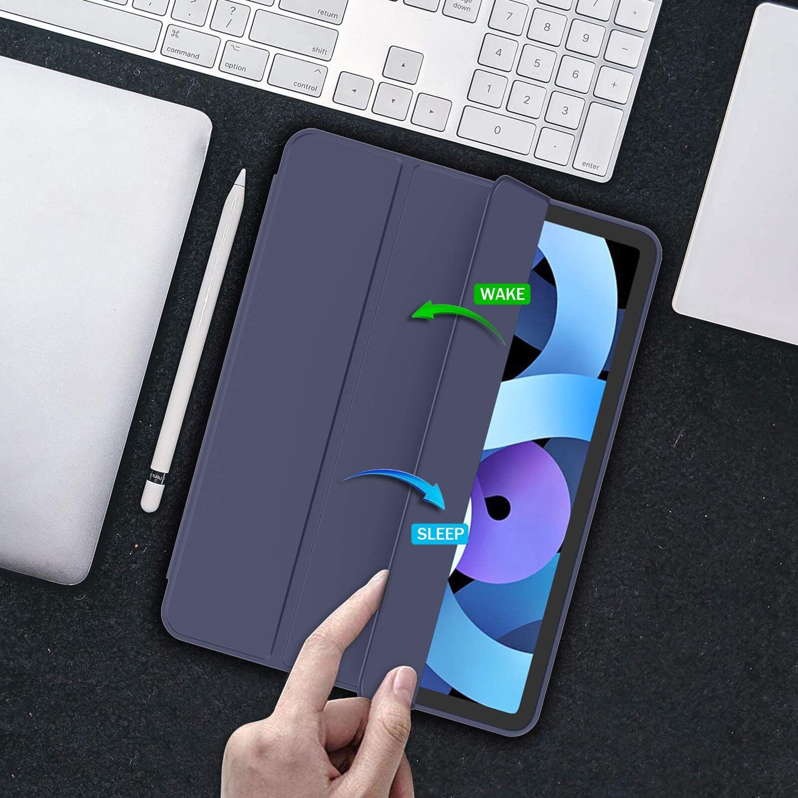 Husa pentru tableta AYSTOAYS®, compatibila cu iPad10 10.9 inch 2022, cu tava pentru stilouri, Tip carte, Silicon, cu functie auto wake/sleep, Albastru mov