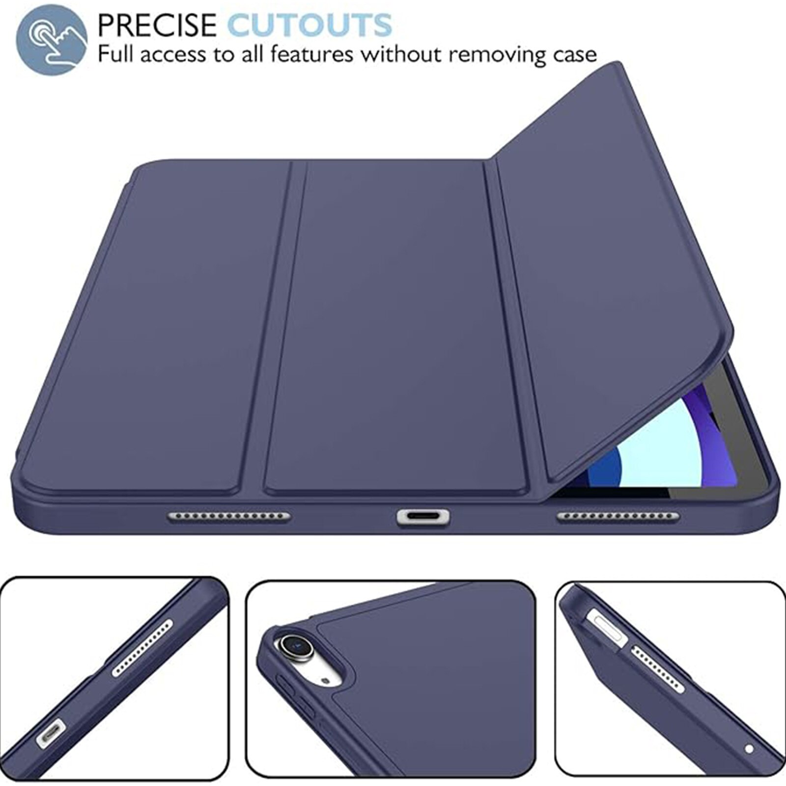 Husa pentru tableta AYSTOAYS®, compatibila cu iPad10 10.9 inch 2022, cu tava pentru stilouri, Tip carte, Silicon, cu functie auto wake/sleep, Albastru mov