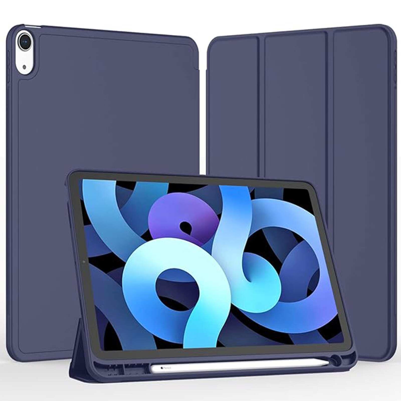 Husa pentru tableta AYSTOAYS®, compatibila cu iPad10 10.9 inch 2022, cu tava pentru stilouri, Tip carte, Silicon, cu functie auto wake/sleep, Albastru mov
