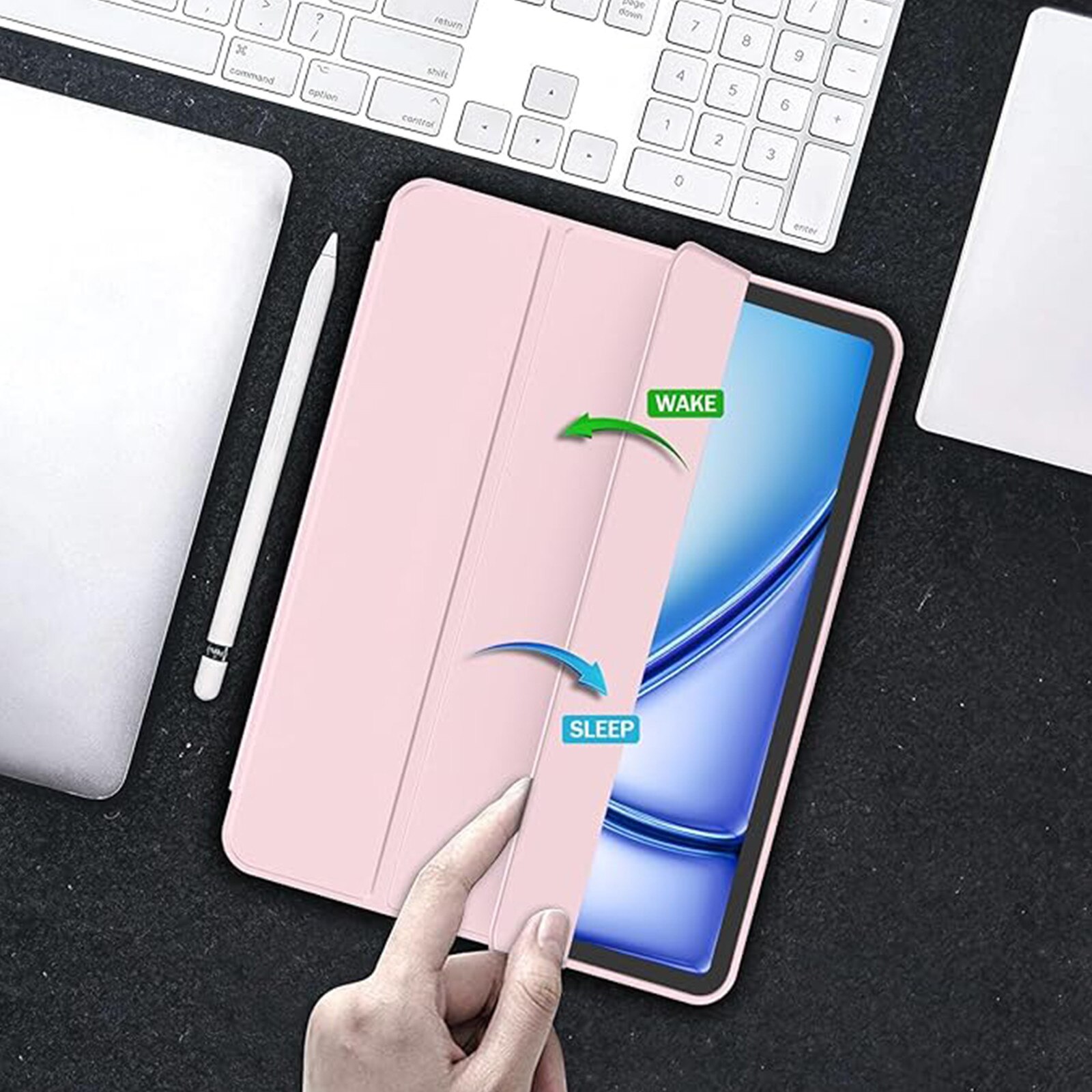 Husa pentru tableta AYSTOAYS®, compatibila cu iPad10 10.9 inch 2022, cu tava pentru stilouri, Tip carte, Silicon, cu functie auto wake/sleep, Roz