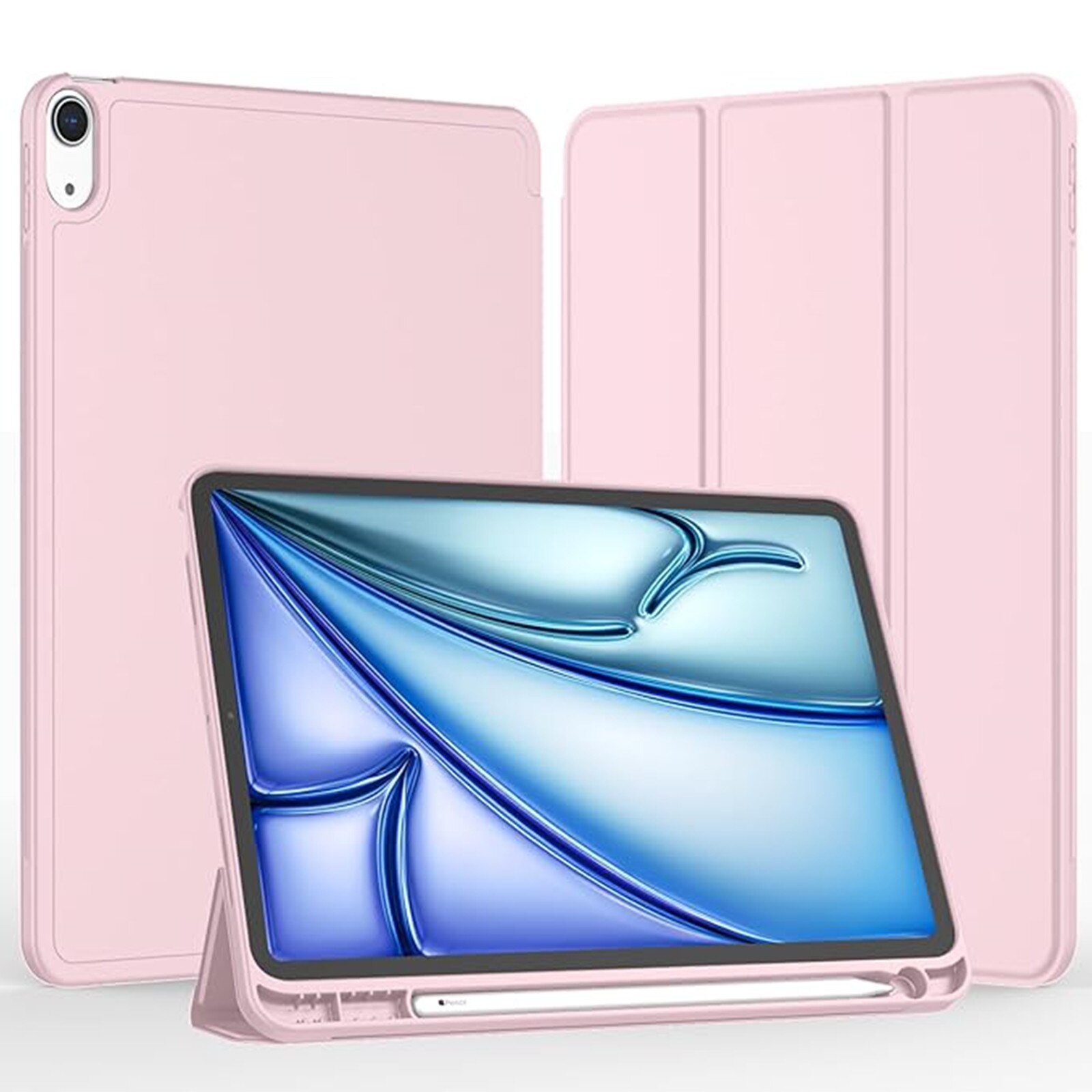 Husa pentru tableta AYSTOAYS®, compatibila cu iPad10 10.9 inch 2022, cu tava pentru stilouri, Tip carte, Silicon, cu functie auto wake/sleep, Roz