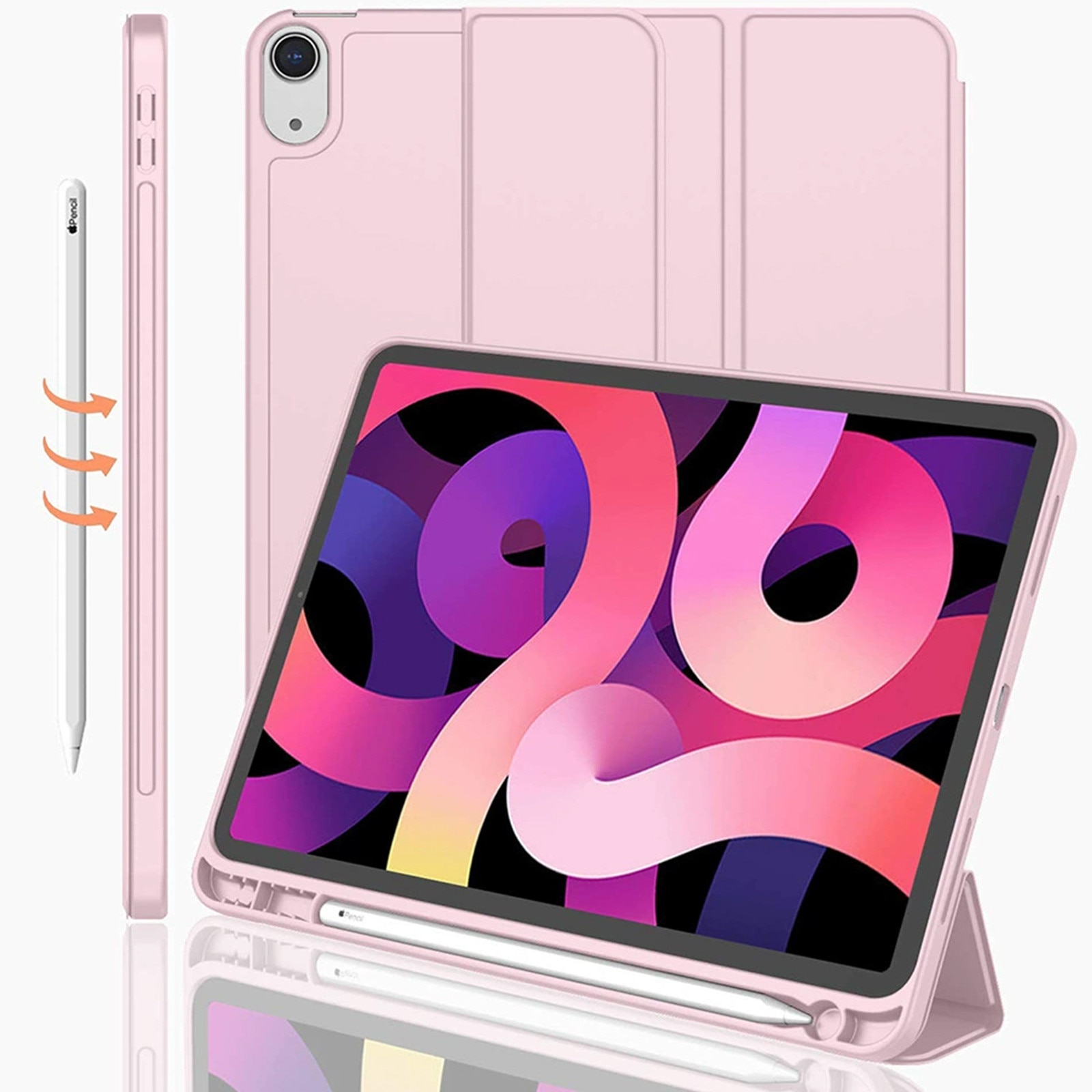 Husa pentru tableta AYSTOAYS®, compatibila cu iPad10 10.9 inch 2022, cu tava pentru stilouri, Tip carte, Silicon, cu functie auto wake/sleep, Roz