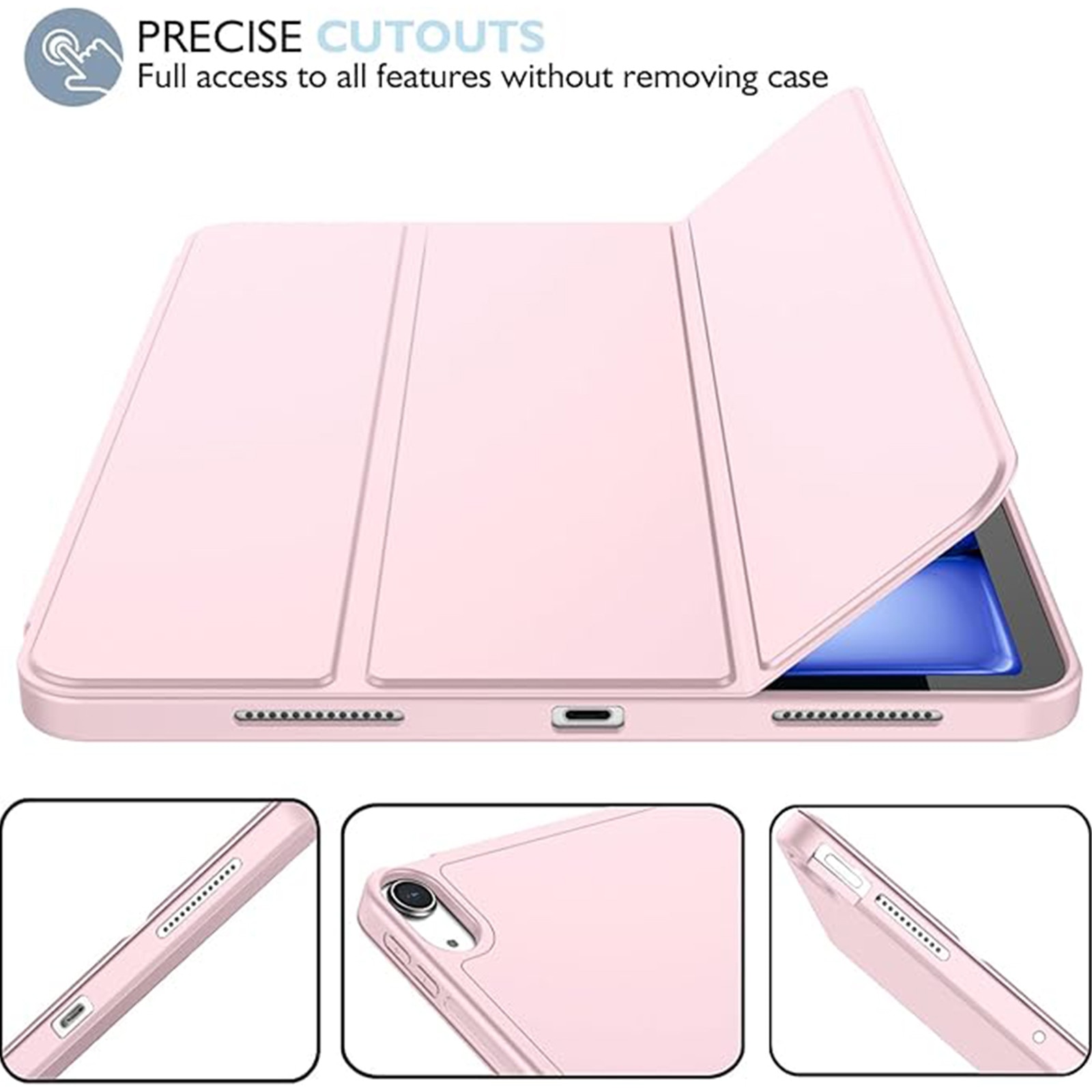 Husa pentru tableta AYSTOAYS®, compatibila cu iPad10 10.9 inch 2022, cu tava pentru stilouri, Tip carte, Silicon, cu functie auto wake/sleep, Roz