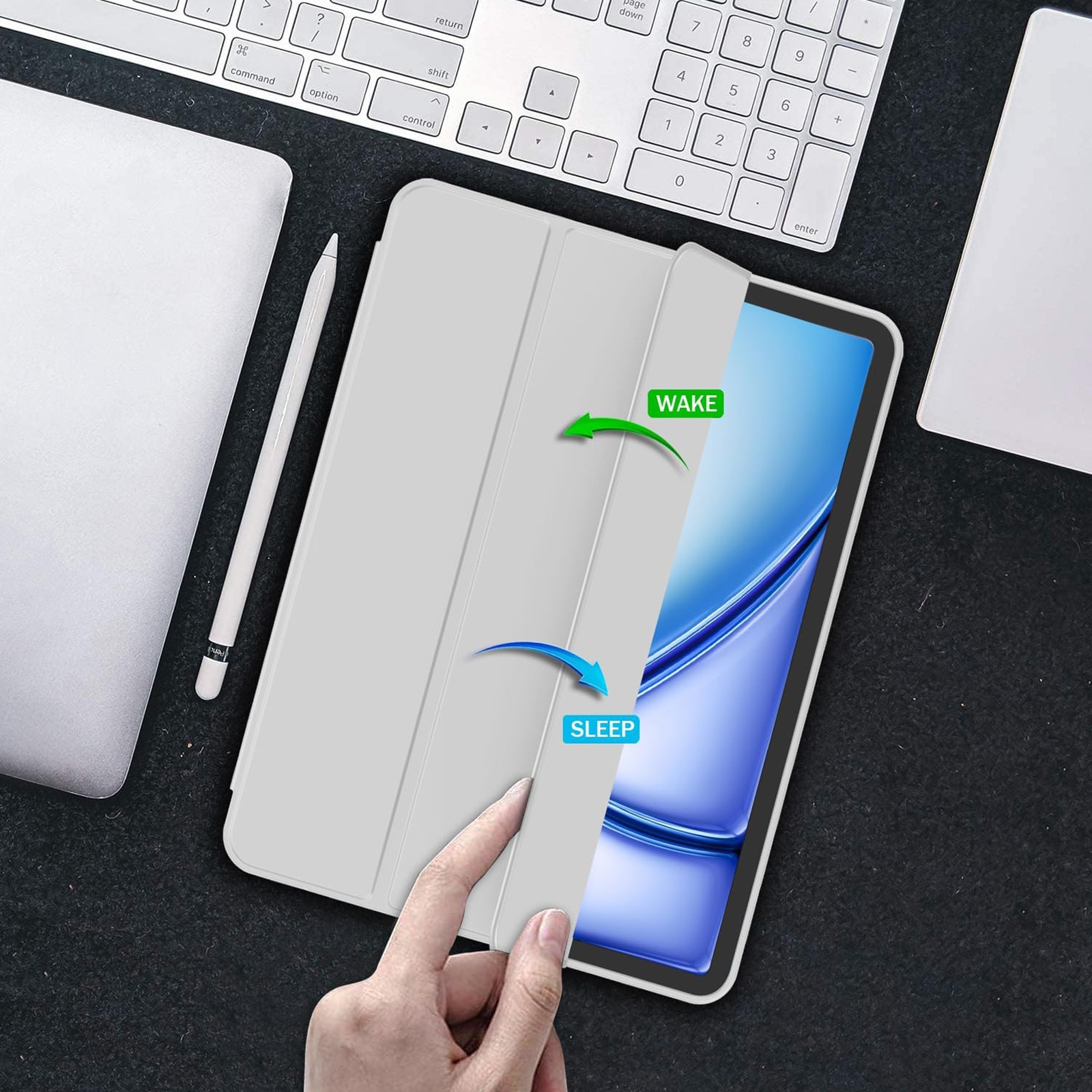 Husa pentru tableta AYSTOAYS®, compatibila cu iPad10 10.9 inch 2022, cu tava pentru stilouri, Tip carte, Silicon, cu functie auto wake/sleep, Gri
