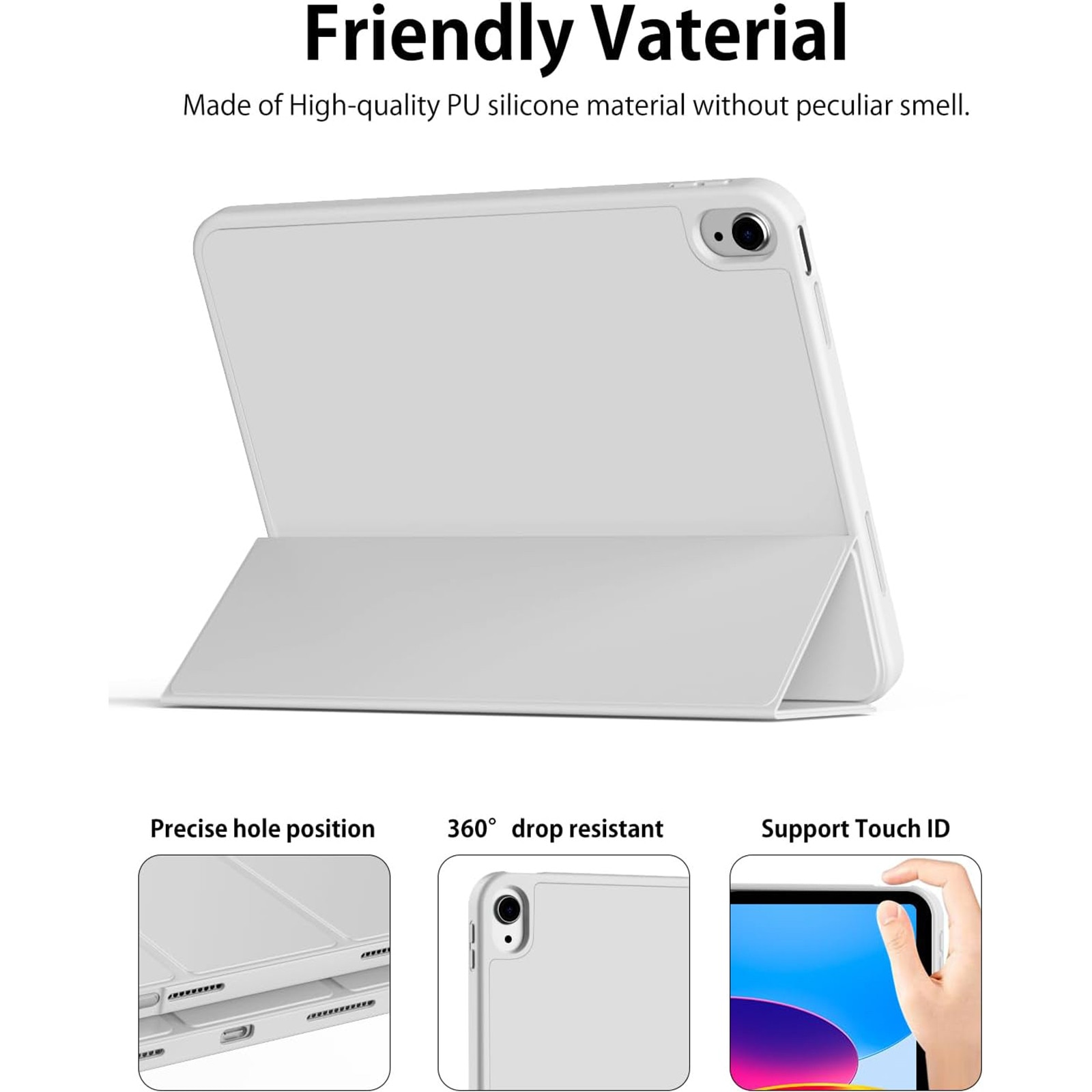 Husa pentru tableta AYSTOAYS®, compatibila cu iPad10 10.9 inch 2022, cu tava pentru stilouri, Tip carte, Silicon, cu functie auto wake/sleep, Gri