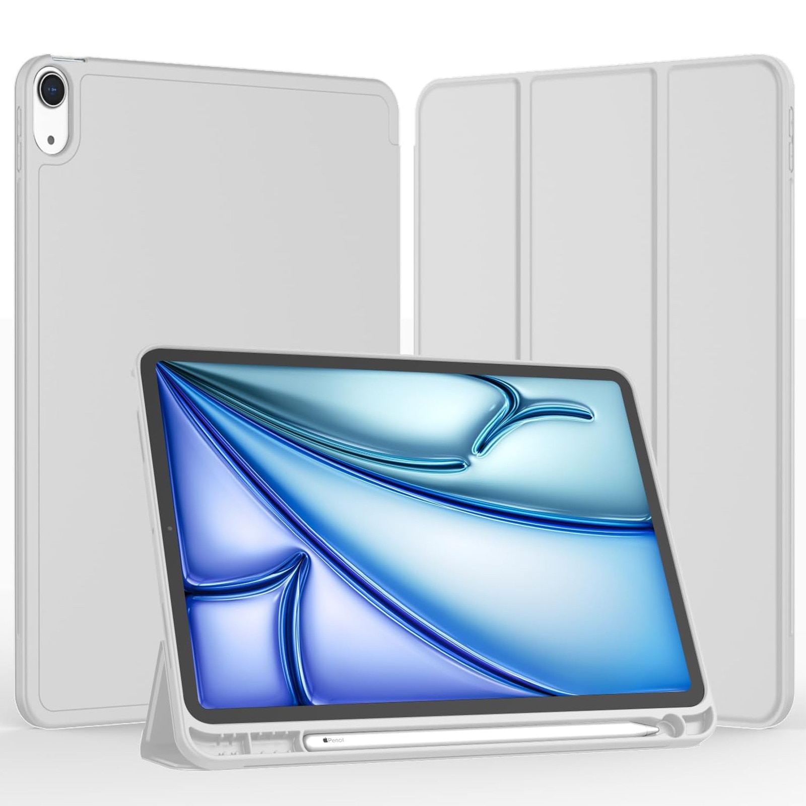 Husa pentru tableta AYSTOAYS®, compatibila cu iPad10 10.9 inch 2022, cu tava pentru stilouri, Tip carte, Silicon, cu functie auto wake/sleep, Gri