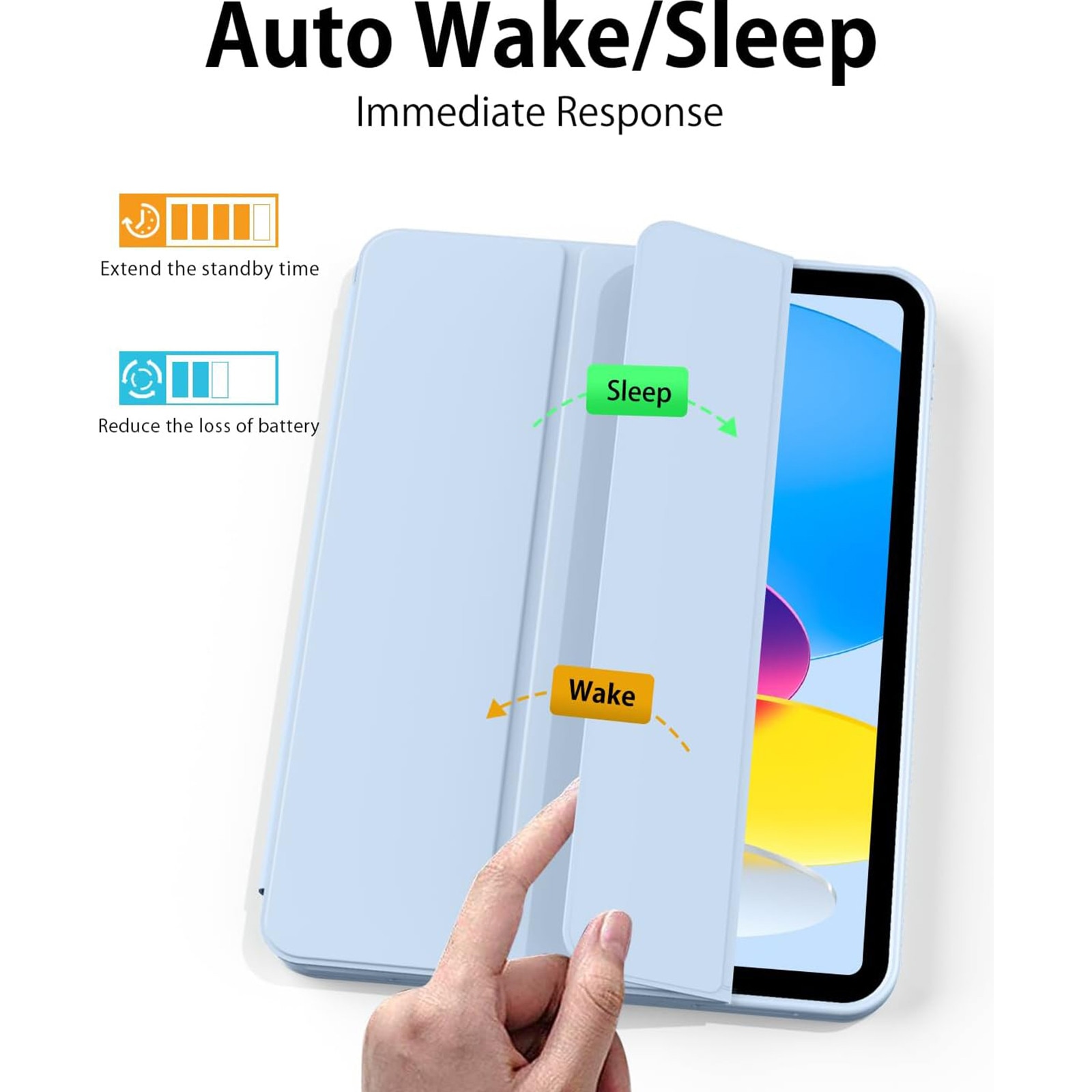 Husa pentru tableta AYSTOAYS®, compatibila cu iPad10 10.9 inch 2022, cu tava pentru stilouri, Tip carte, Silicon, cu functie auto wake/sleep, Albastru deschis