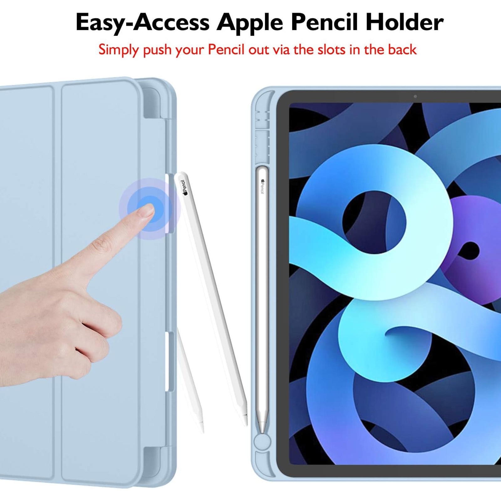 Husa pentru tableta AYSTOAYS®, compatibila cu iPad10 10.9 inch 2022, cu tava pentru stilouri, Tip carte, Silicon, cu functie auto wake/sleep, Albastru deschis