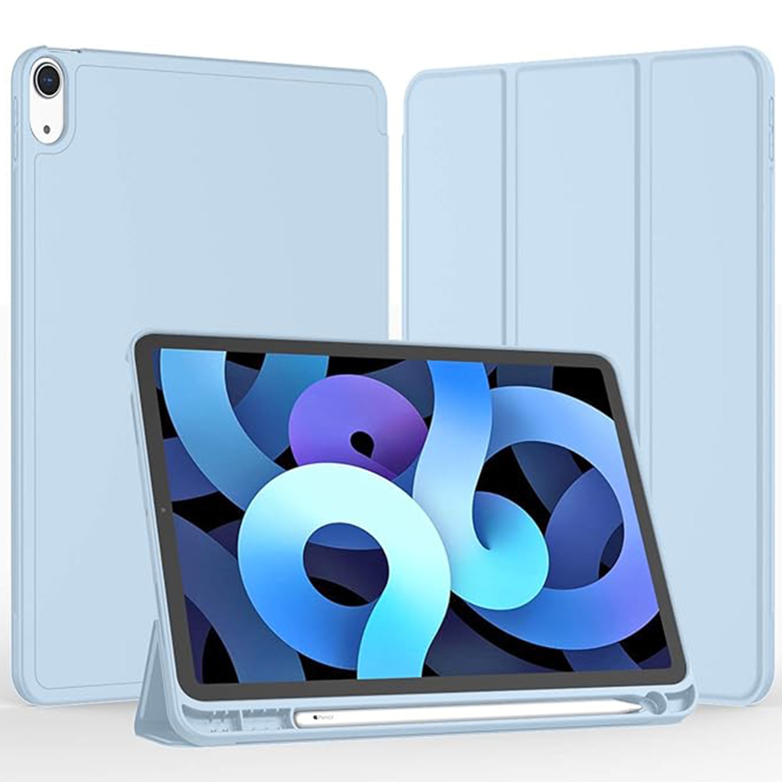 Husa pentru tableta AYSTOAYS®, compatibila cu iPad10 10.9 inch 2022, cu tava pentru stilouri, Tip carte, Silicon, cu functie auto wake/sleep, Albastru deschis