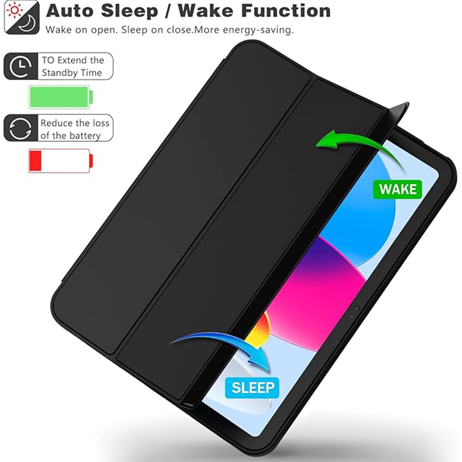 Husa pentru tableta AYSTOAYS®, compatibila cu iPad10 10.9 inch 2022, cu tava pentru stilouri, Tip carte, Silicon, cu functie auto wake/sleep, Negru