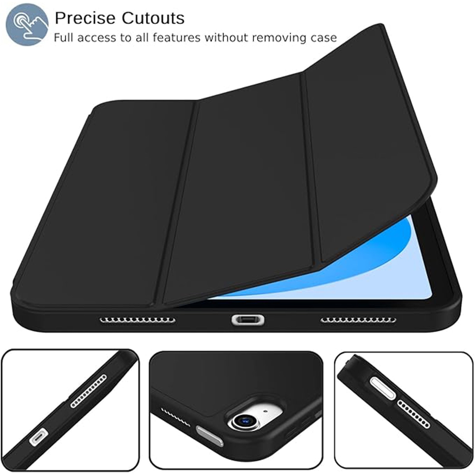 Husa pentru tableta AYSTOAYS®, compatibila cu iPad10 10.9 inch 2022, cu tava pentru stilouri, Tip carte, Silicon, cu functie auto wake/sleep, Negru