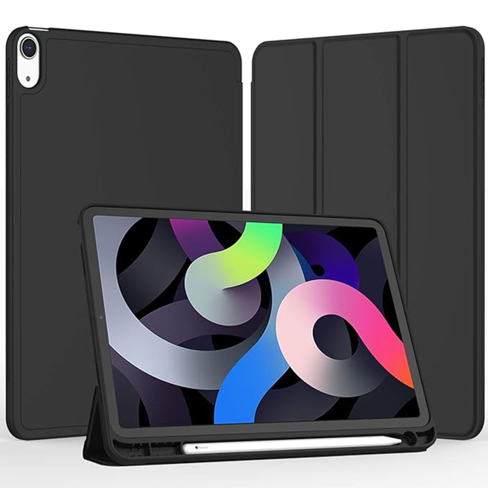 Husa pentru tableta AYSTOAYS®, compatibila cu iPad10 10.9 inch 2022, cu tava pentru stilouri, Tip carte, Silicon, cu functie auto wake/sleep, Negru