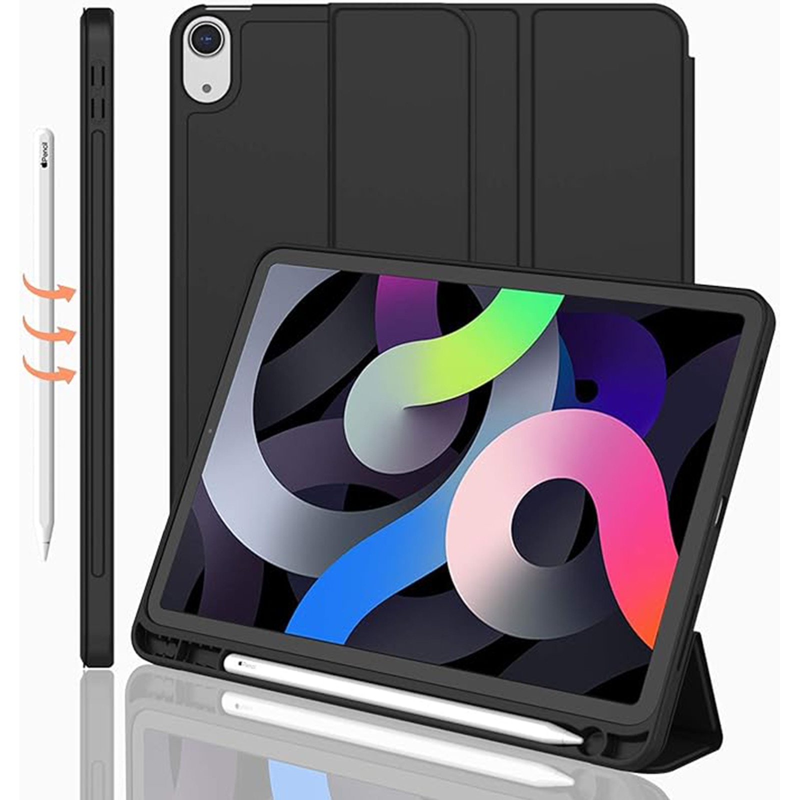 Husa pentru tableta AYSTOAYS®, compatibila cu iPad10 10.9 inch 2022, cu tava pentru stilouri, Tip carte, Silicon, cu functie auto wake/sleep, Negru