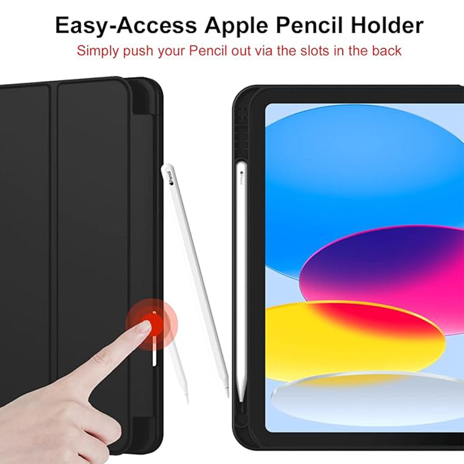 Husa pentru tableta AYSTOAYS®, compatibila cu iPad10 10.9 inch 2022, cu tava pentru stilouri, Tip carte, Silicon, cu functie auto wake/sleep, Negru