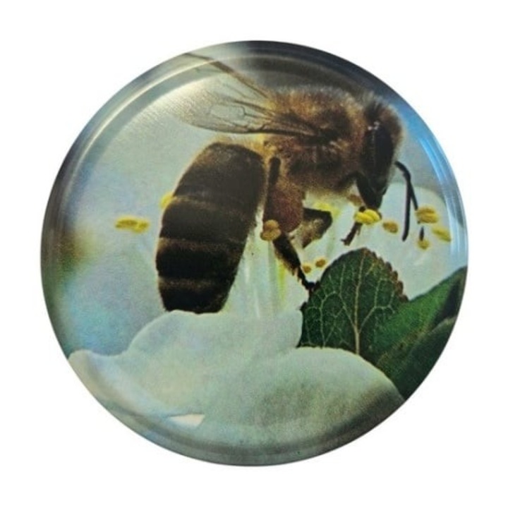 Capac Borcan 720 ml cu Albinuta pe Floare cu polen– Diametru 82 mm - pachet 50 bucati