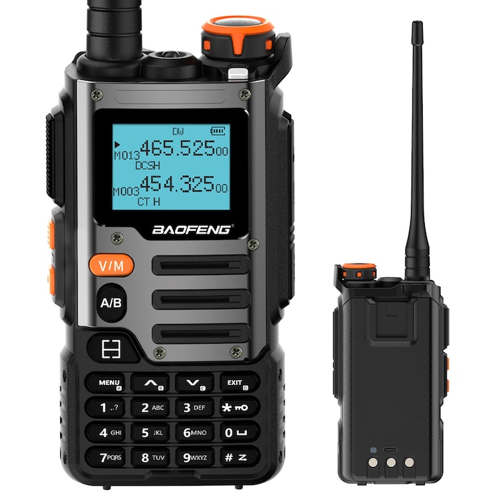 Statie Walkie-Talkie Baofeng UV-K68, Dual Band, 5W, 136-174/400-520MHz, Afisaj 1.44", Scanare VFO, Canal meteo NOAA, Baterie reincarcabila, 1x set portabil, USB-C, Black