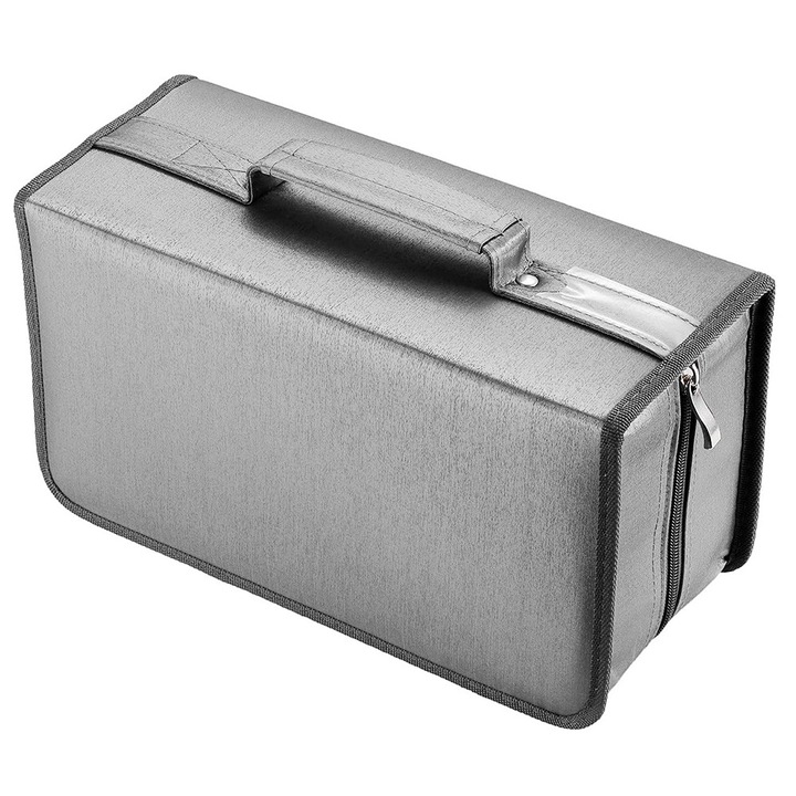 Mapa Profesionala CD/DVD alavisxf xx, 160 de Locuri - cu Buzunare Transparente si Fermoar, din Nylon Industrial pentru Casa si Masina- Gri