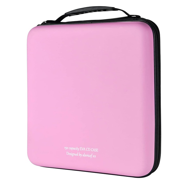 Mapa Premium CD/DVD alavisxf xx, 192 de Locuri - Din EVA cu Fermoar Dublu, Rezistenta la Socuri pentru Casa si Auto-Roz