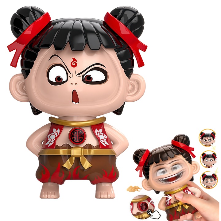 Breloc figurina Nezha cu 3 expresii schimbatoare, breloc decorativ pentru telefon sau geanta-QiFeng™