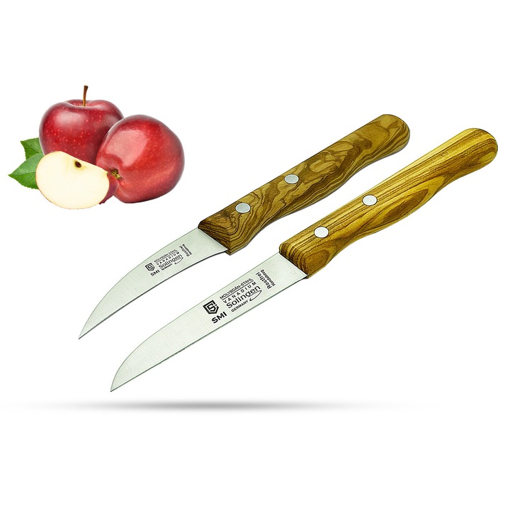 Solingen 2 darabos konyhakés készlet – zöldségkés, gyümölcskés, hámozókés, egyenes és ívelt pengével – olívafa nyéllel