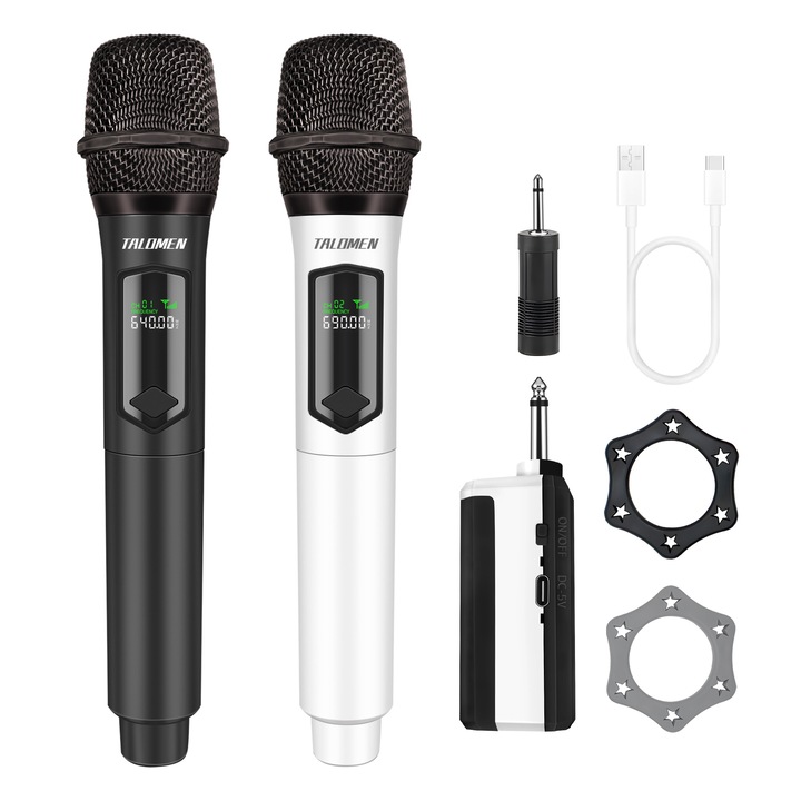 Talomen Professional Wireless Microphone, 2.4 GHz Dynamic Karaoke Система от двойни презареждащи се микрофони с приемник, 160ft Ext, Идеален за караоке, пеене, партита, DJ, църкви, сватби, K60-2