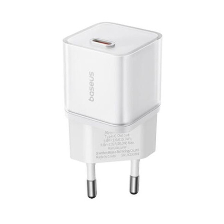 Baseus P10162503213-00 hálózati töltő, USB-C port, 2E+1 W, fehér színű