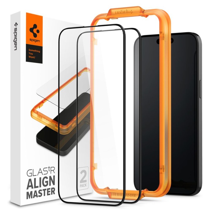 Spigen telefonfólia iPhone 15 Pro-hoz, 2 darabos csomag, edzett üveg, fekete