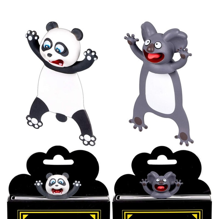 Set 2 Semne de Carte 3D, Rqiurpn, Accesorii pentru Cititori, Panda si Koala, PVC, Pentru lectura, caiete, manuale si carti
