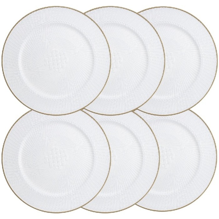 Set 6 farfurii suport RAKI 33cm polipropilena cu nervuri alba cu margine aurie