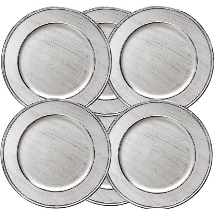 Set 6 farfurii suport RAKI OLD SCHOOL polipropilena 33cm decor argintiu