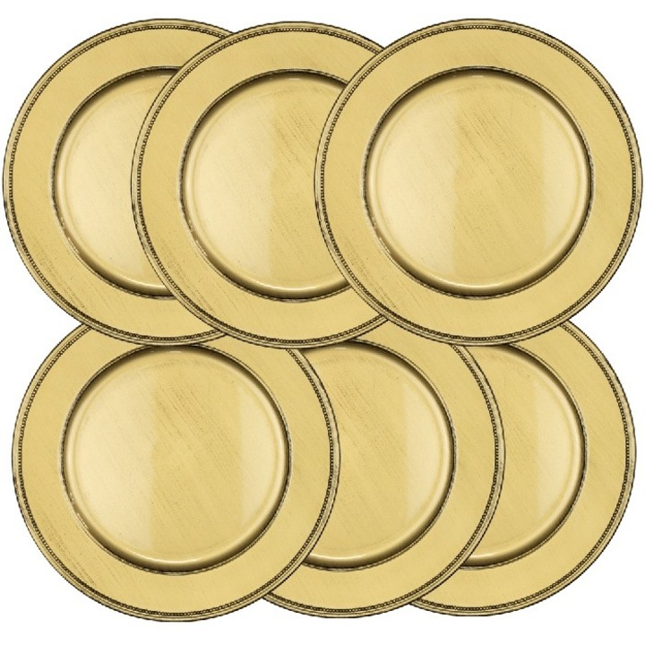 Set 6 farfurii suport RAKI OLD SCHOOL 33cm polipropilena decor auriu