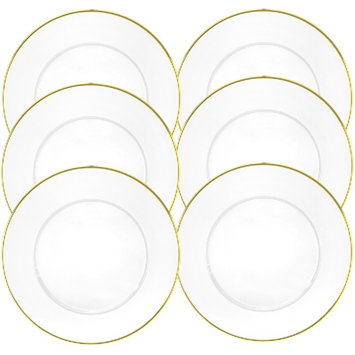 Set 6 farfurii suport RAKI 33cm polipropilena transparent cu margine aurie