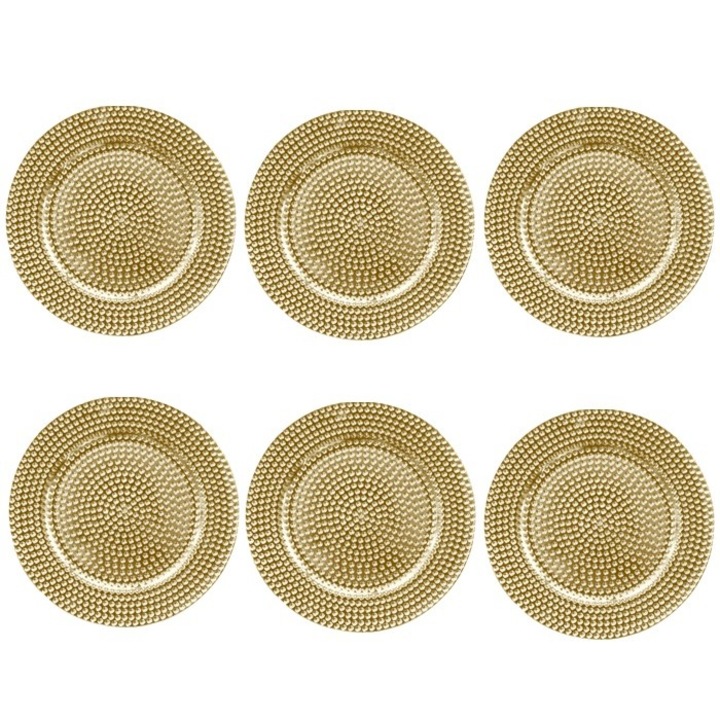 Set 6 farfurii suport RAKI CHARM 33cm polipropilena decor auriu