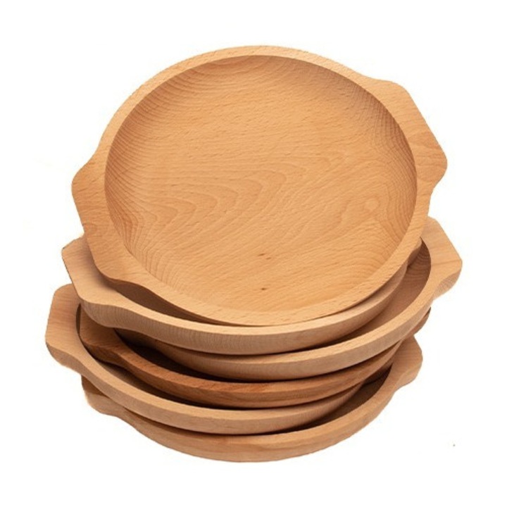 Set 6 Farfurii de Lemn cu Forma Rotunda, 22 cm