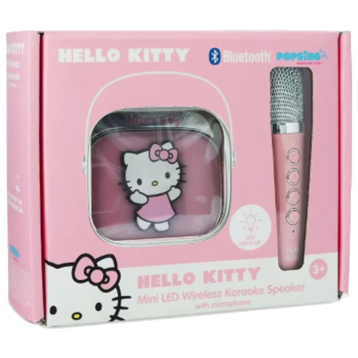 Set microfon și difuzor karaoke Hello Kitty, wireless, lumini RGB, portabil