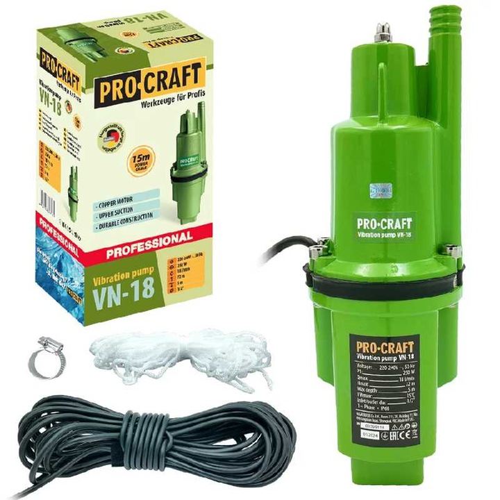 Pro-craft VN-18 Vibrációs Szivattyú – Házi Vízmű, 15 m tápkábellel