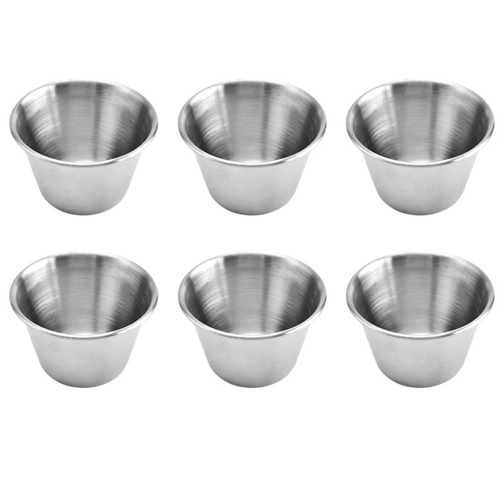 Set 6 recipiente pentru sosuri, din inox, 7 cm, 70 ml, Argintiu