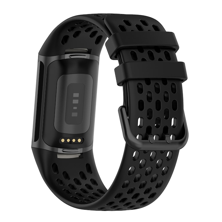 OMGift Szíj karkötő, fekete, szilikon anyag, Fitbit Charge 5, Fitbit Charge 6 készülékekhez