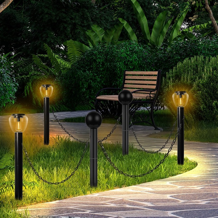 Lampi solare pentru gradina, cai de acces, impermeabile, de exterior set 3 lumini cu 2 stalpi decorativi