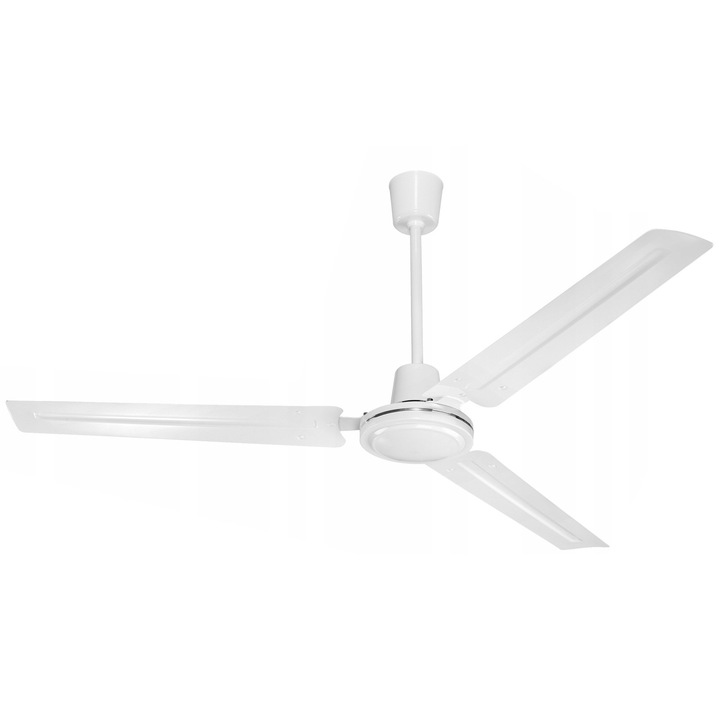 Ventilator de tavan Eberg HTX, 140 cm, controler de perete, 5 niveluri de viteza, alb lucios