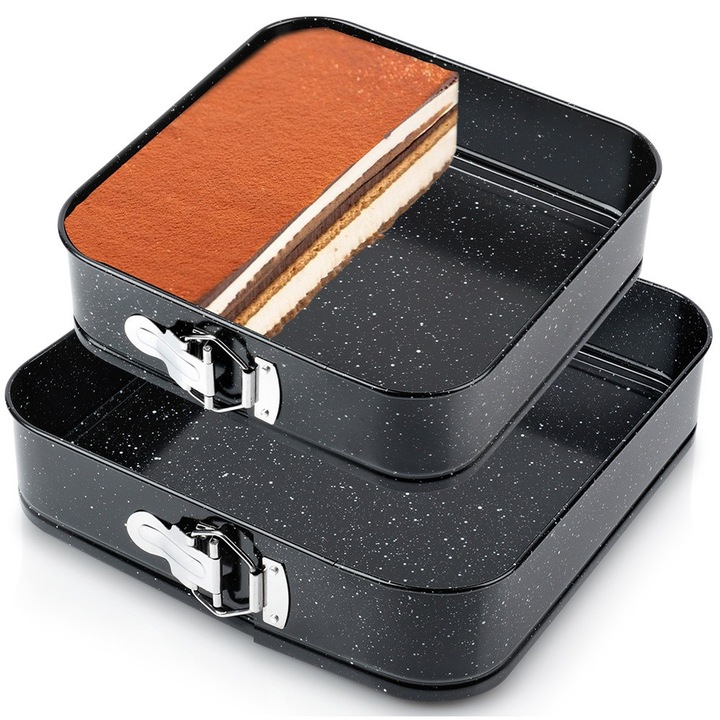 Set 2 Forme De Copt, Vilde, 24x24x6.8 cm, 28x28x6.8 cm, Grafit, Otel Carbon Cu Acoperire Granitica, Rezistent La Temperaturi Ridicate Pana La 230°C, Margini Detasabile Si Fund Detasabil, Coacere Uniforma